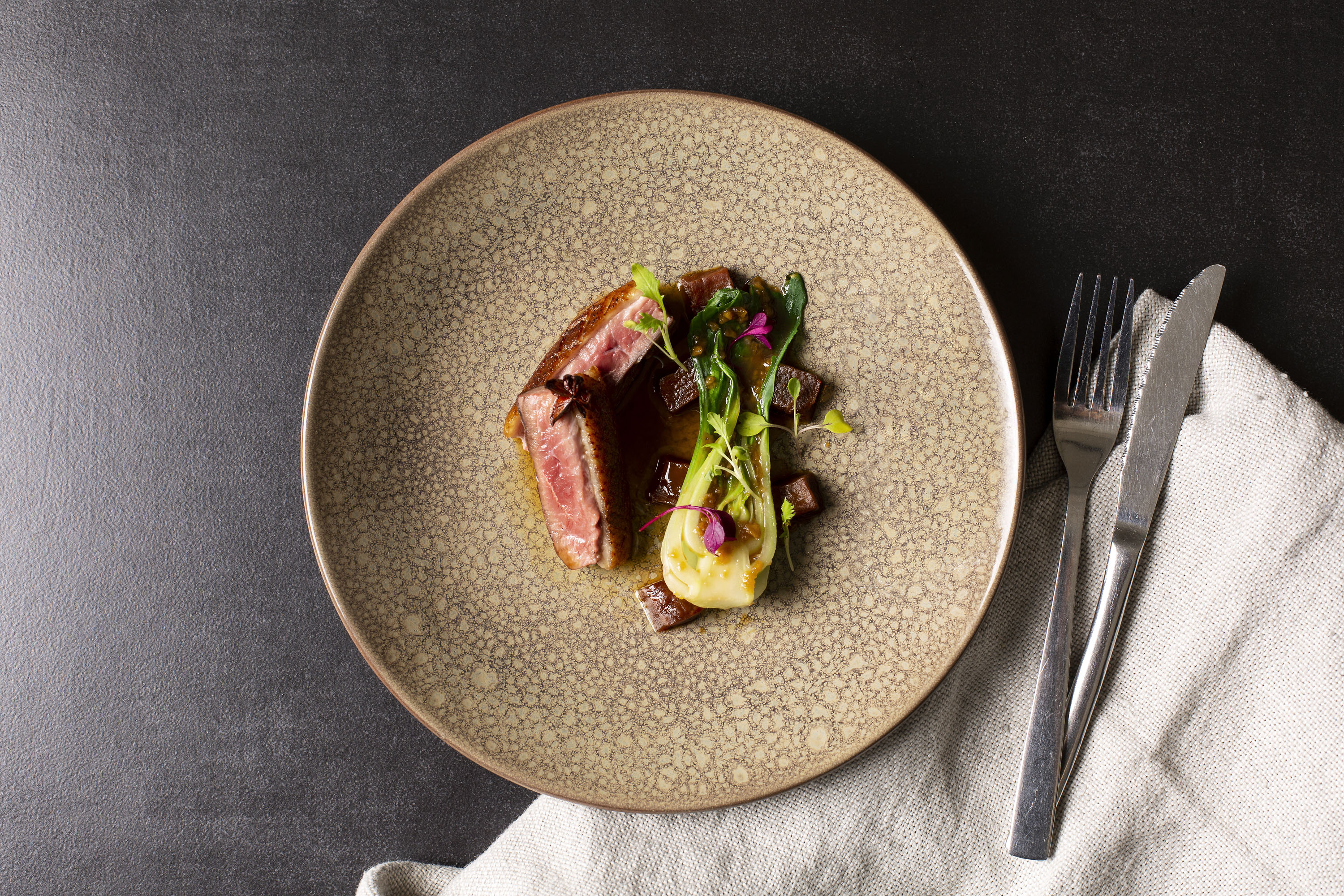Basalt - Slow Roasted Duck Breast with teriyaki sweet potato &amp; miso glazed bok choi (HR) 4 photo Annalize Nel